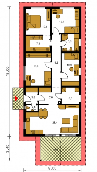 Grundriss des Erdgeschosses - BUNGALOW 213